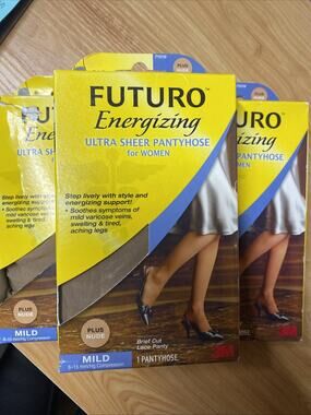 Futuro Energizing Ultra Sheer Pantyhose Women Mild Sz Plus Nude Lot of 3 New